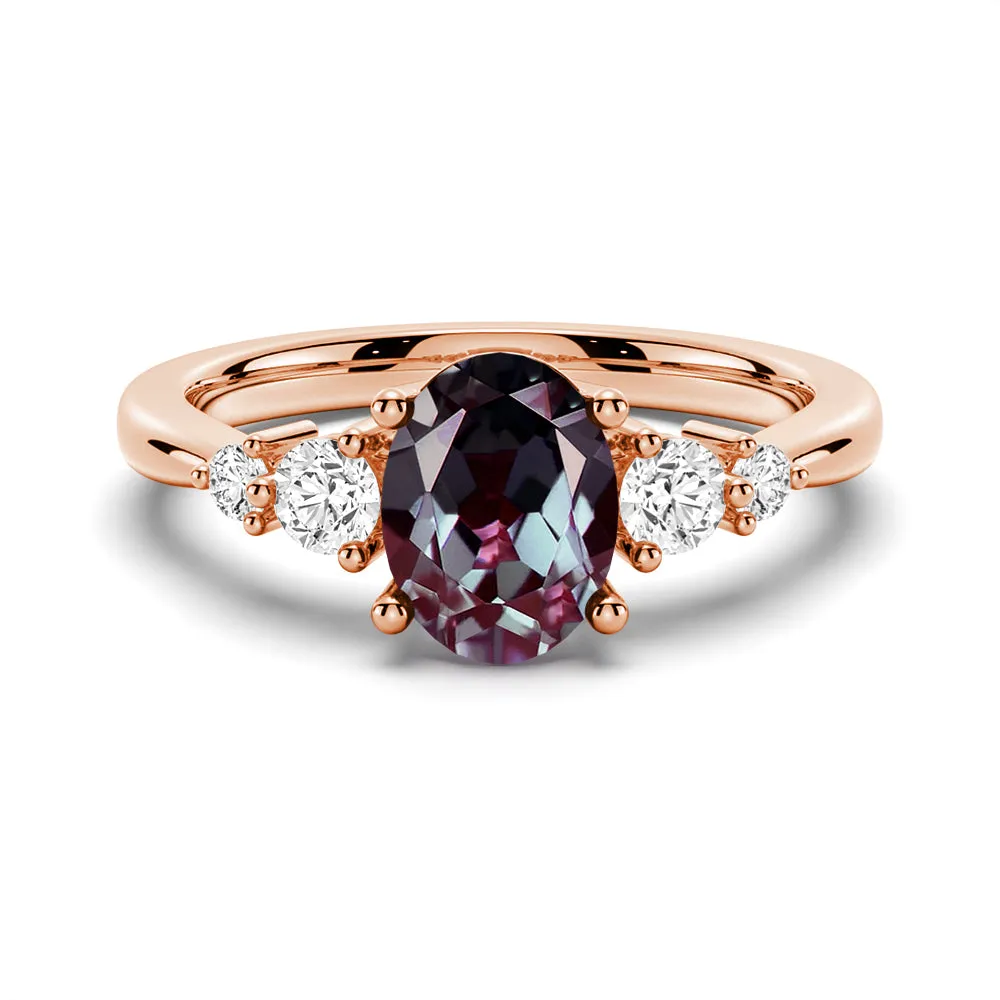 1.5 CT. Oval Alexandrite Engagement Ring With Moonstone Accents sold by MSBLUE Jewelry