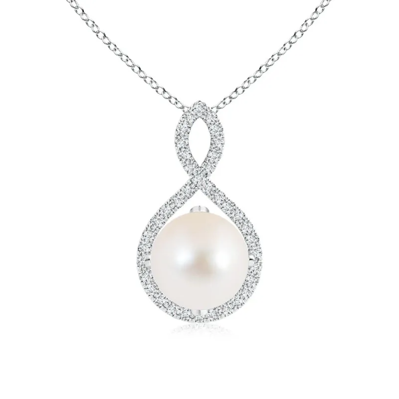 8mm Twist Freshwater Cultured Pearl and Moissanite Pavé Pendant sold by MSBLUE Jewelry