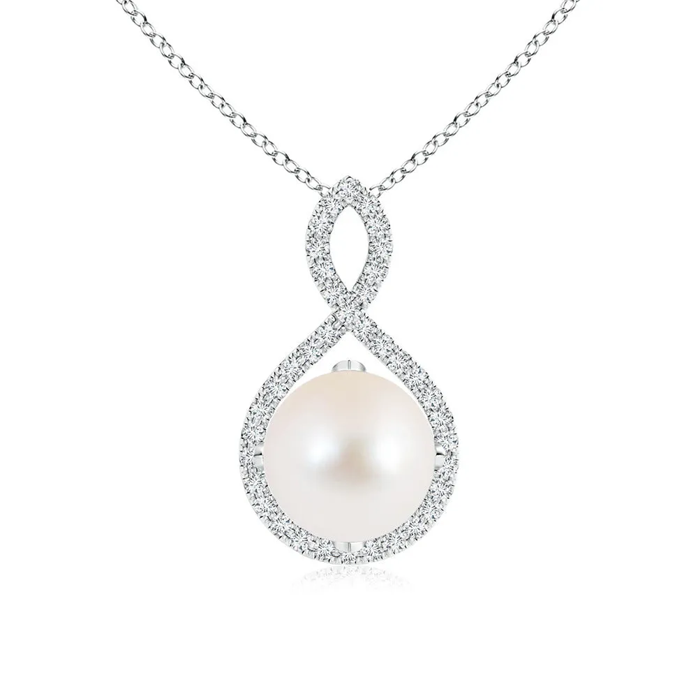 8mm Twist Freshwater Cultured Pearl and Moissanite Pavé Pendant sold by MSBLUE Jewelry