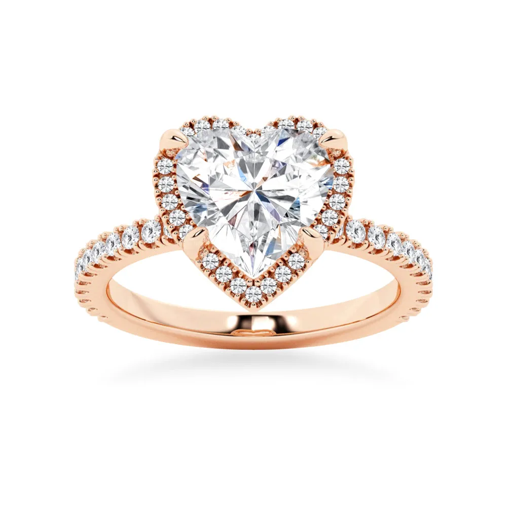 Half Eternity Heart Shaped Moissanite Halo Engagement Ring sold by MSBLUE Jewelry product image thumbnail 3