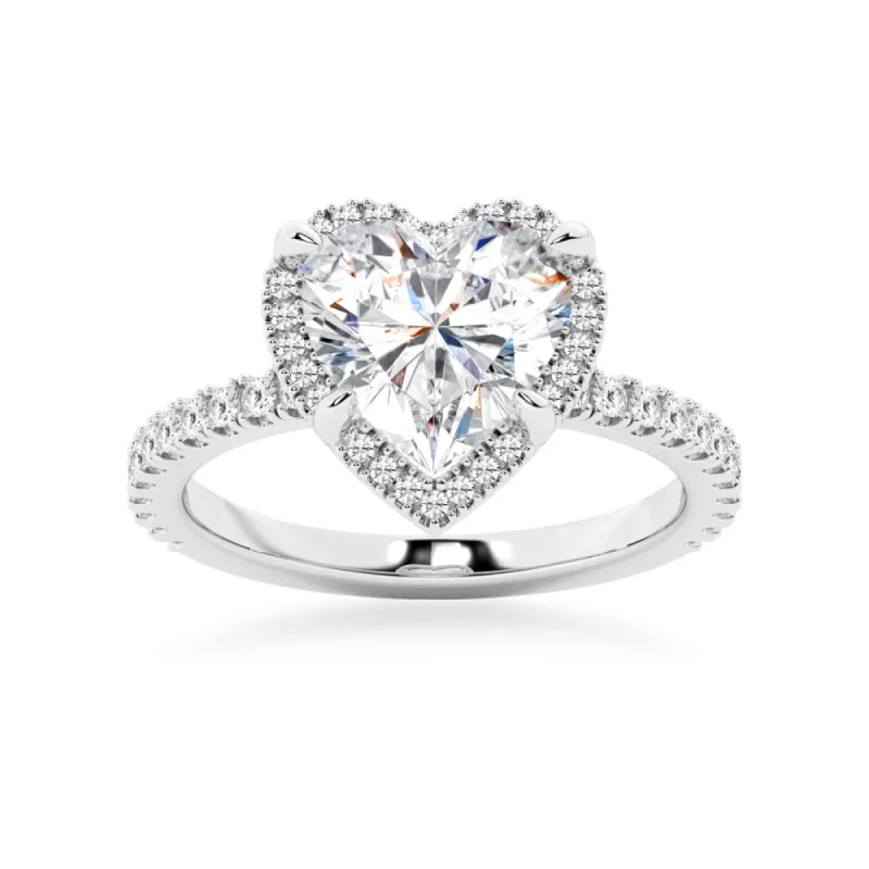 Half Eternity Heart Shaped Moissanite Halo Engagement Ring sold by MSBLUE Jewelry