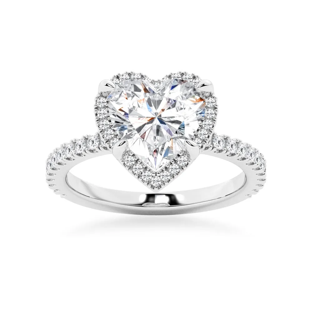 Half Eternity Heart Shaped Moissanite Halo Engagement Ring sold by MSBLUE Jewelry