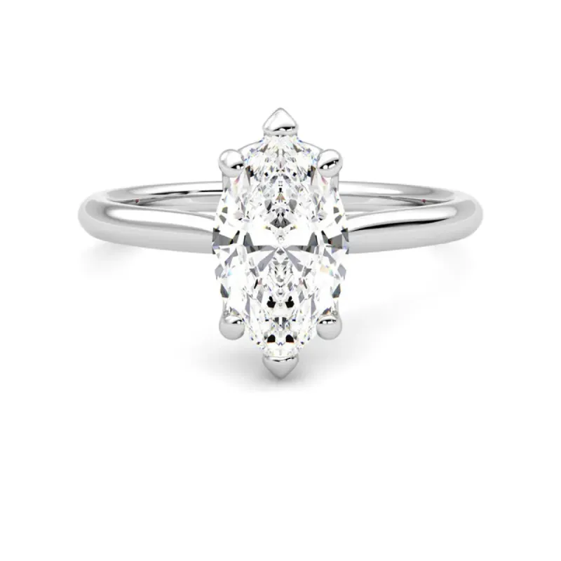 Six-Prong Solitaire Marquise Cut Moissanite Engagement Ring with Hidden Anniversary Stone Accent sold by MSBLUE Jewelry