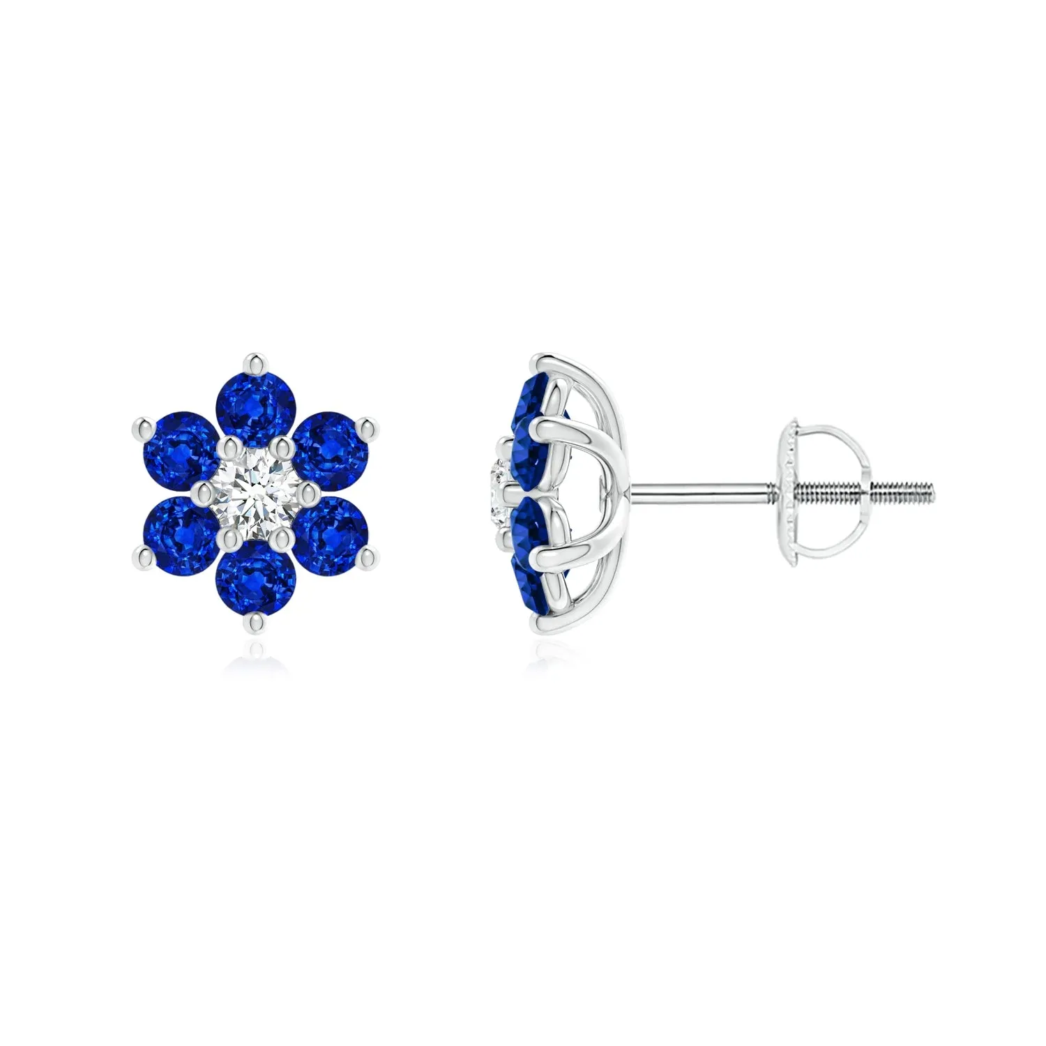 1.4 CT. Six Petal Sapphire Flower Stud Earrings sold by MSBLUE Jewelry