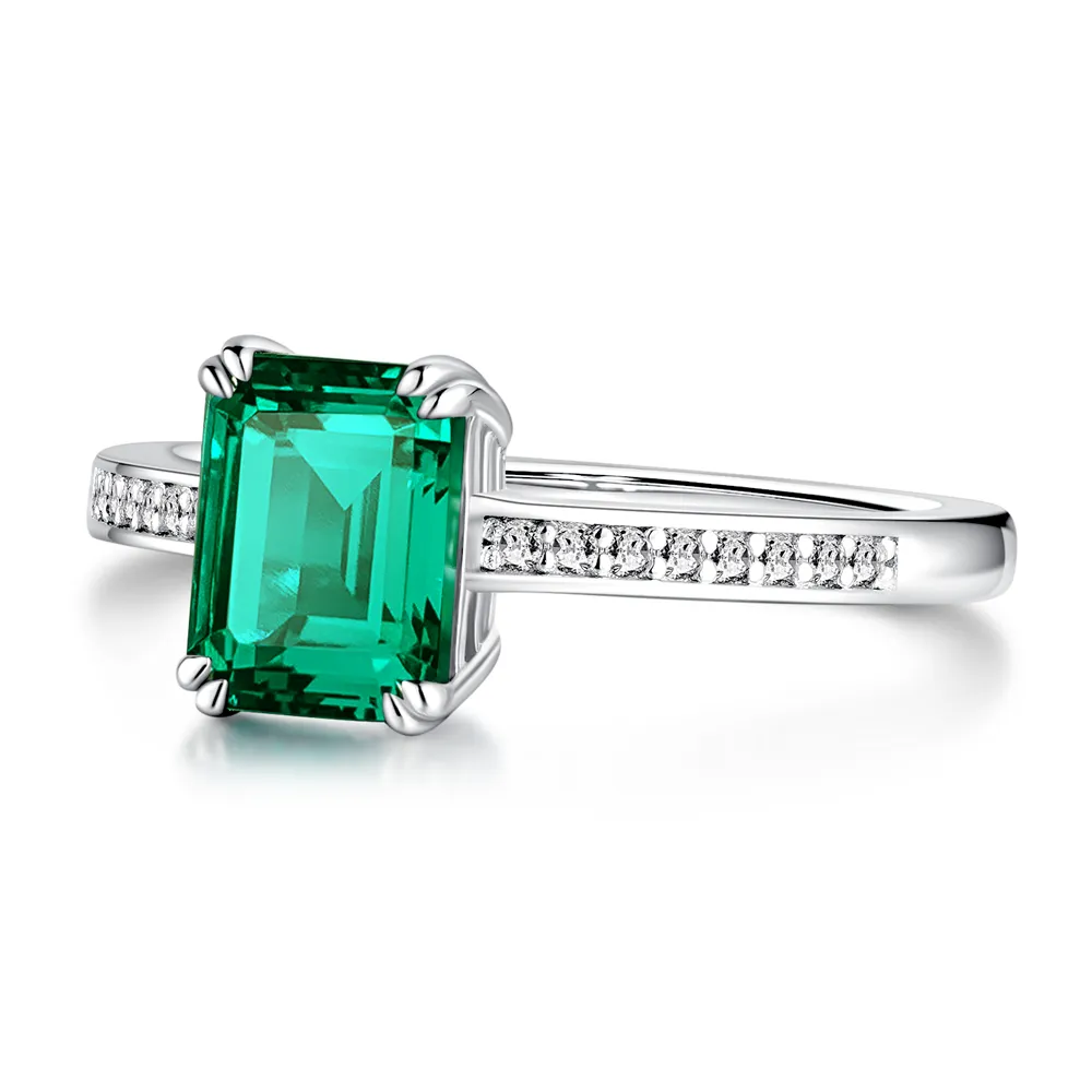 Petite Micropavé Emerald-Cut Emerald Ring sold by MSBLUE Jewelry product image thumbnail 4