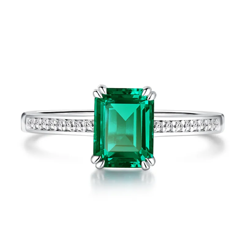 Petite Micropavé Emerald-Cut Emerald Ring sold by MSBLUE Jewelry