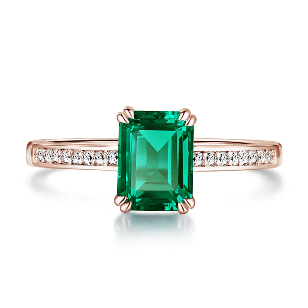 Petite Micropavé Emerald-Cut Emerald Ring sold by MSBLUE Jewelry product image thumbnail 3