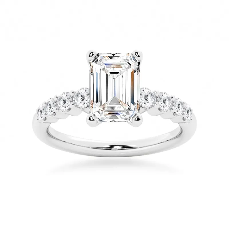 Classic Shared Prong Emerald Cut Moissanite Engagement Ring sold by MSBLUE Jewelry