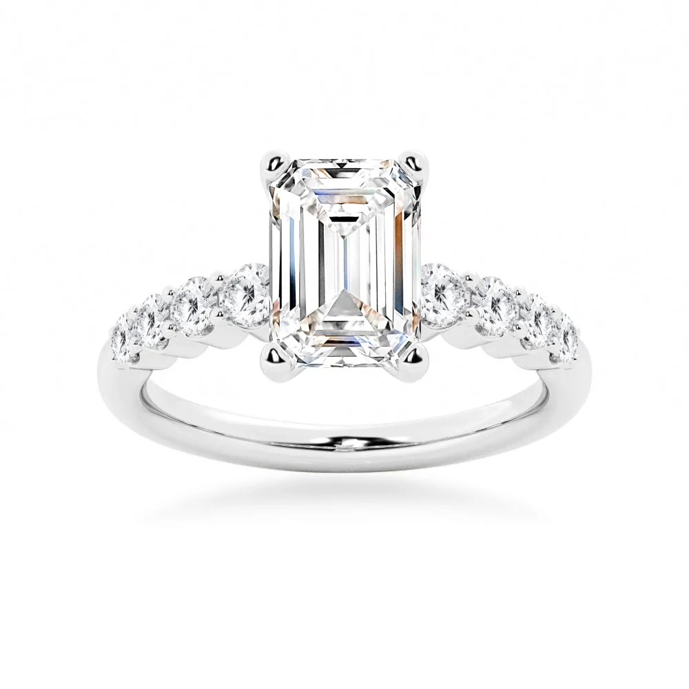 Classic Shared Prong Emerald Cut Moissanite Engagement Ring sold by MSBLUE Jewelry