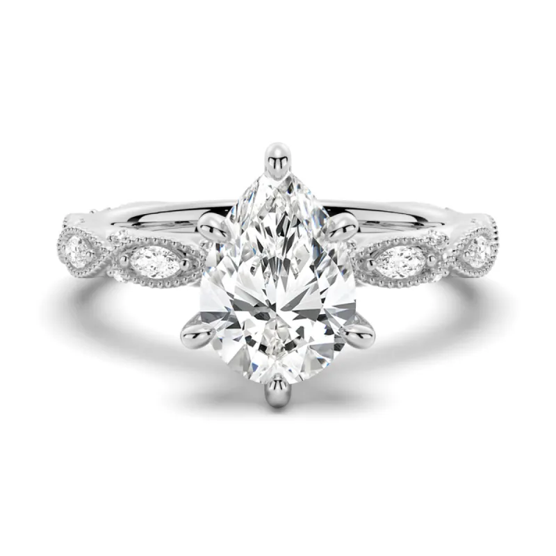 Vintage Infinity Milgrain Pear Shaped Moissanite Engagement Ring sold by MSBLUE Jewelry