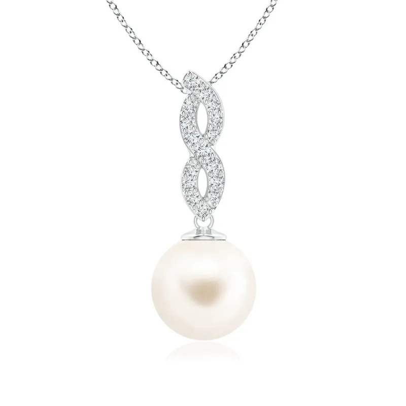 8mm Freshwater Cultured Pearl Moissanite Pavé Infinity Pendant sold by MSBLUE Jewelry