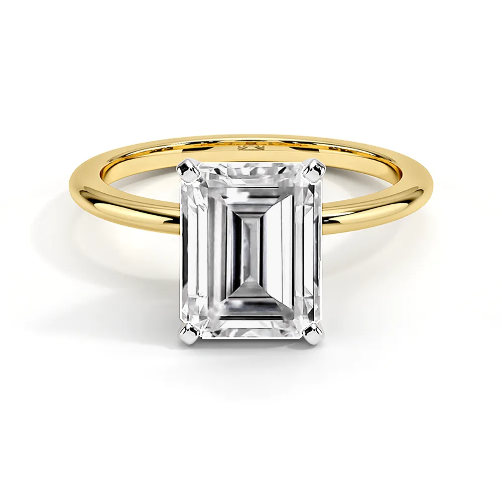Four Prong Two-Tone Solitaire Emerald Cut Engagement Ring sold by MSBLUE Jewelry