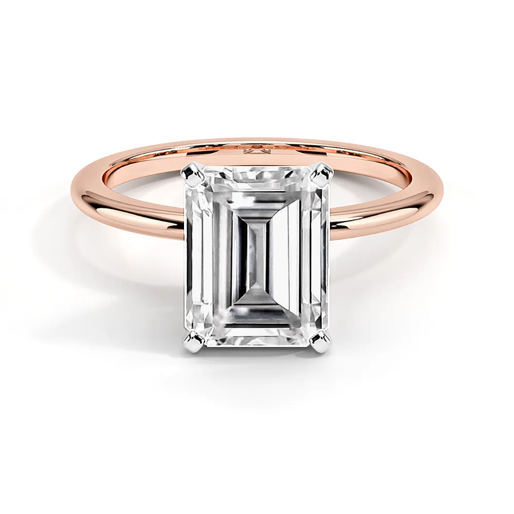 Four Prong Two-Tone Solitaire Emerald Cut Engagement Ring sold by MSBLUE Jewelry product image thumbnail 2