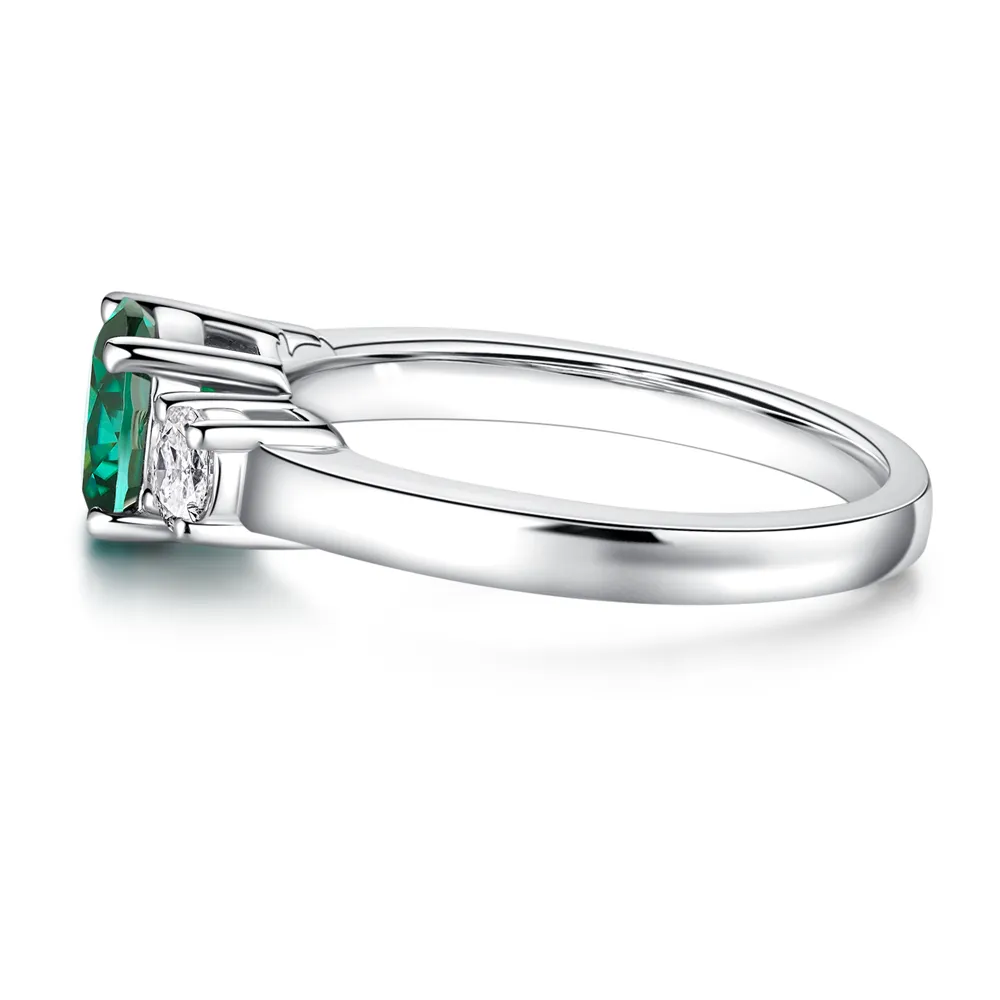 1.5 CT. Classic Three Stone Emerald and White Sapphire Ring sold by MSBLUE Jewelry product image thumbnail 5
