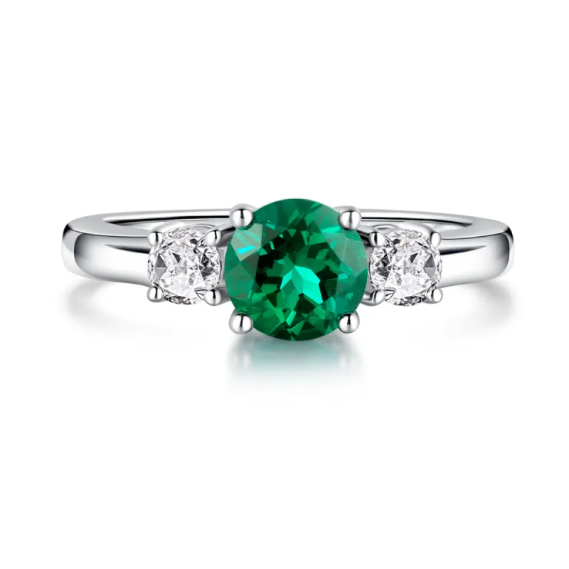 1.5 CT. Classic Three Stone  Emerald and White Sapphire Ring sold by MSBLUE Jewelry