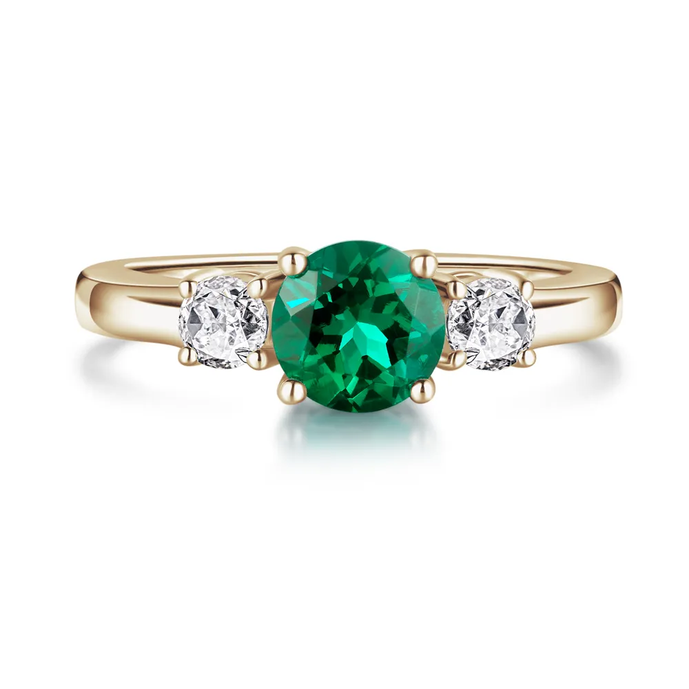 1.5 CT. Classic Three Stone Emerald and White Sapphire Ring sold by MSBLUE Jewelry product image thumbnail 2