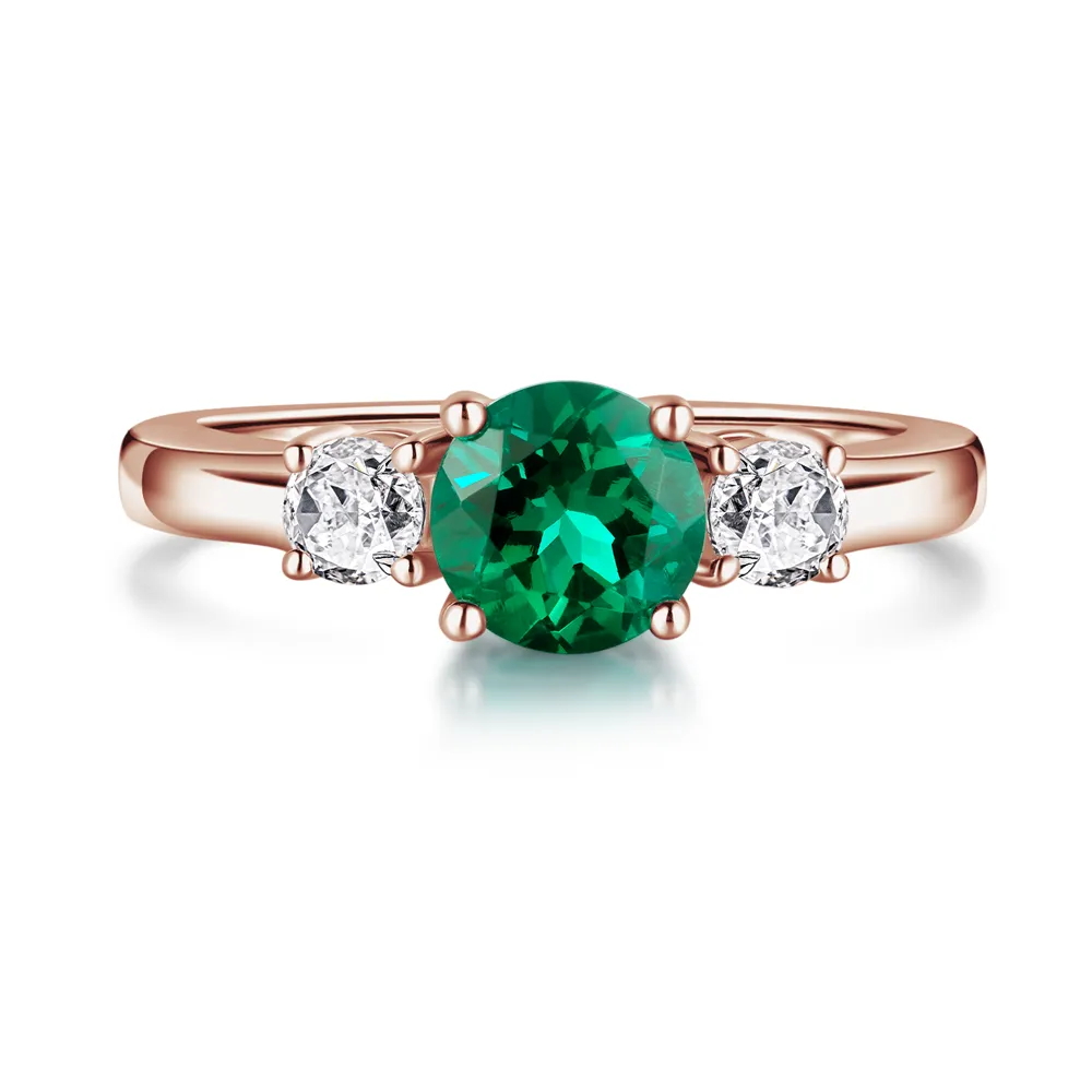 1.5 CT. Classic Three Stone Emerald and White Sapphire Ring sold by MSBLUE Jewelry product image thumbnail 3