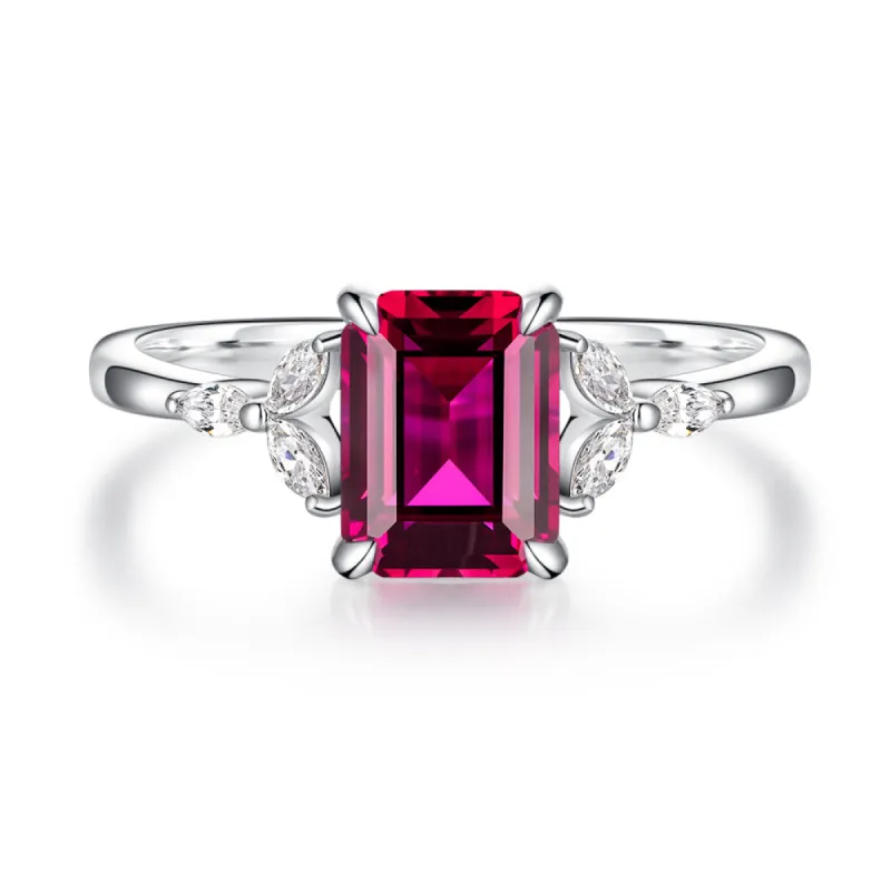 2 CT. Petite Emerald Cut Lab Grown Ruby Gemstone Ring sold by MSBLUE Jewelry