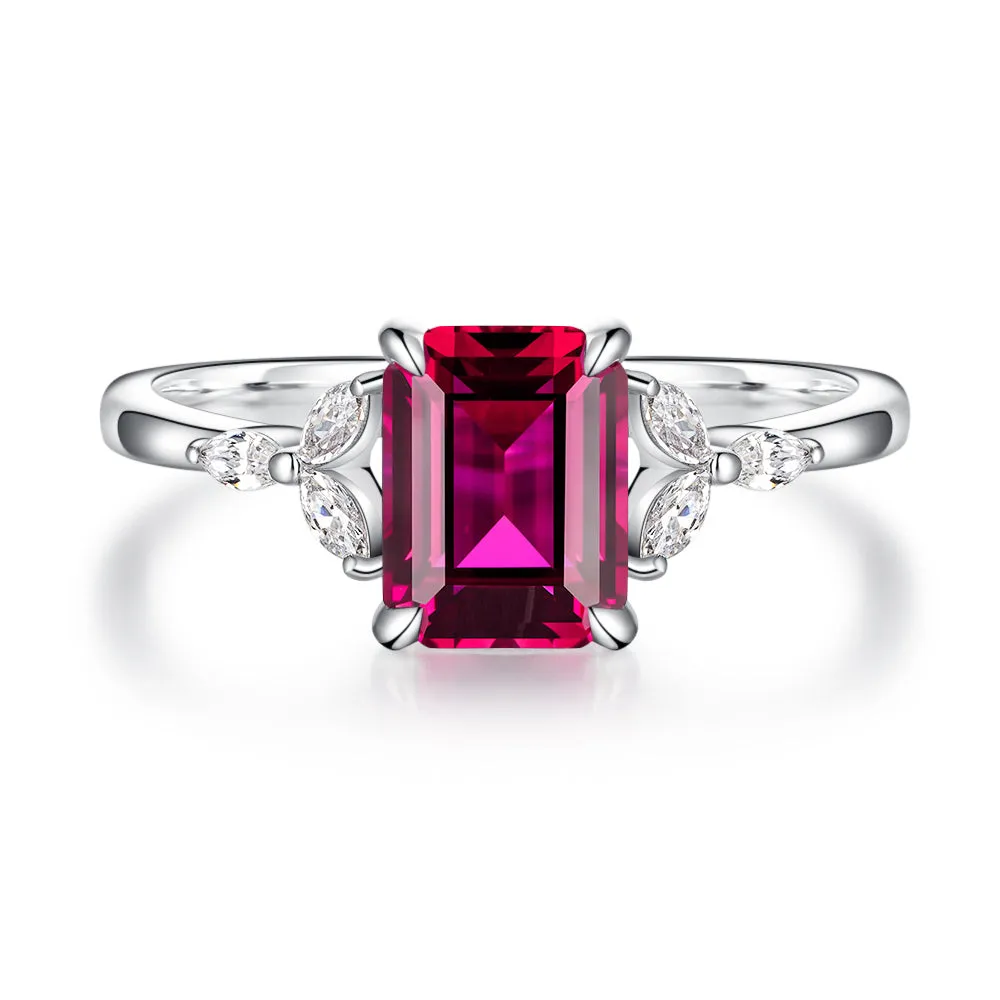 2 CT. Petite Emerald Cut Lab Grown Ruby Gemstone Ring sold by MSBLUE Jewelry