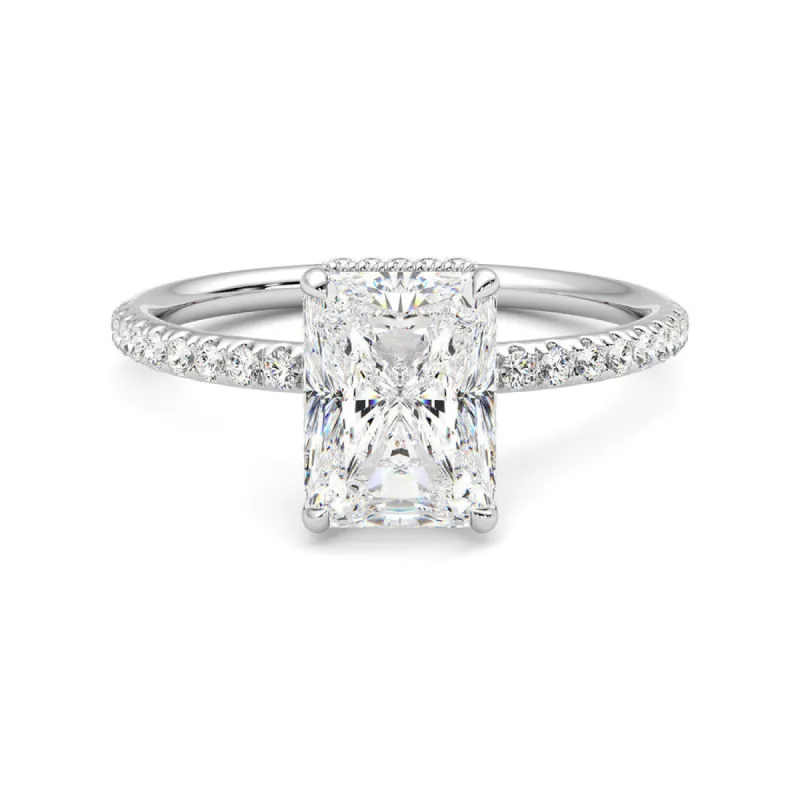 Radiant Cut Moissanite Engagement Ring with Hidden Halo and Anniversary Stone Accent sold by MSBLUE Jewelry