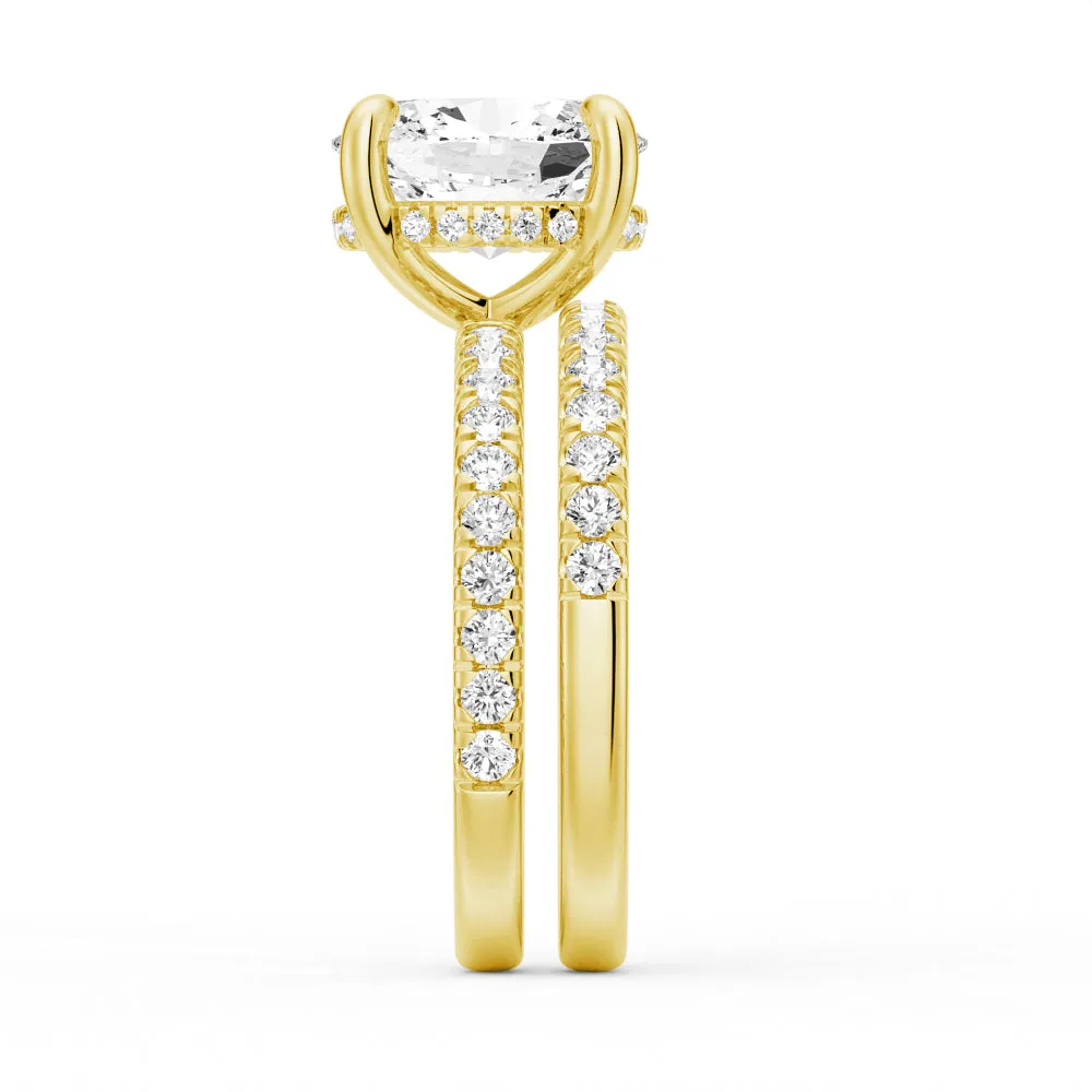 Micropavé Oval Hidden Halo Moissanite Ring Set with Matching Wedding Band sold by MSBLUE Jewelry product image thumbnail 5