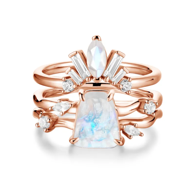 Raw Moonstone And White Sapphire Ring Sets sold by MSBLUE Jewelry