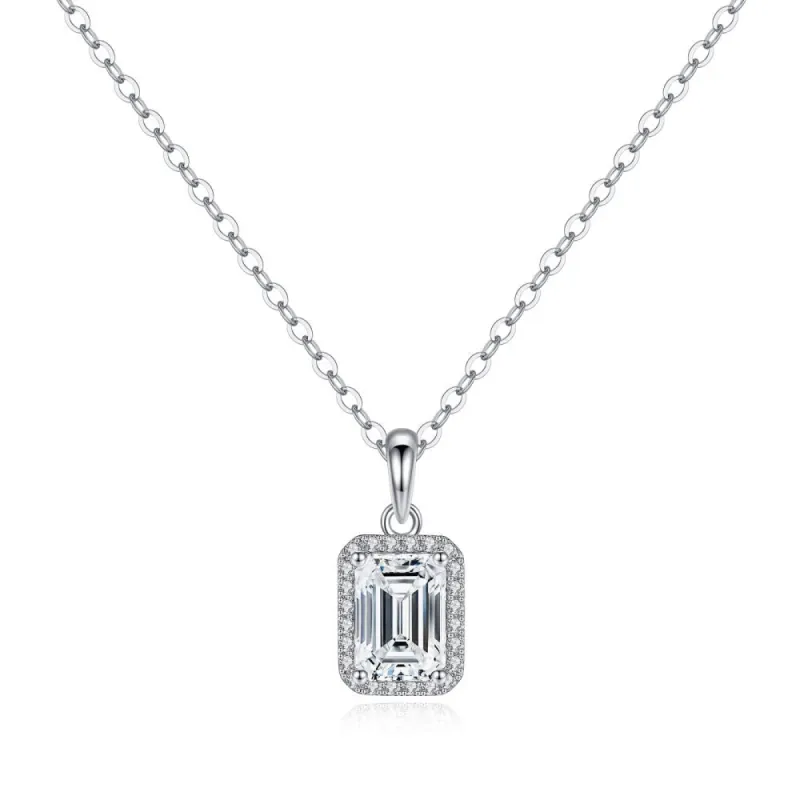 2 CT. Halo Emerald cut Pendant Diamond Necklace sold by MSBLUE Jewelry