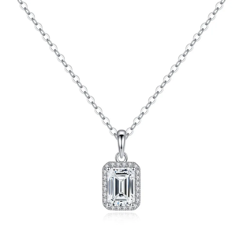 2 CT. Halo Emerald cut Pendant Diamond Necklace sold by MSBLUE Jewelry