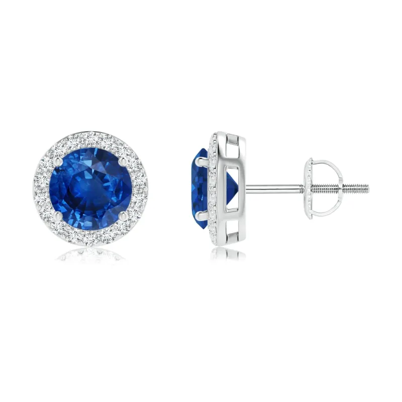 1.18 CT. Sapphire and Pavé Halo Stud Earrings sold by MSBLUE Jewelry