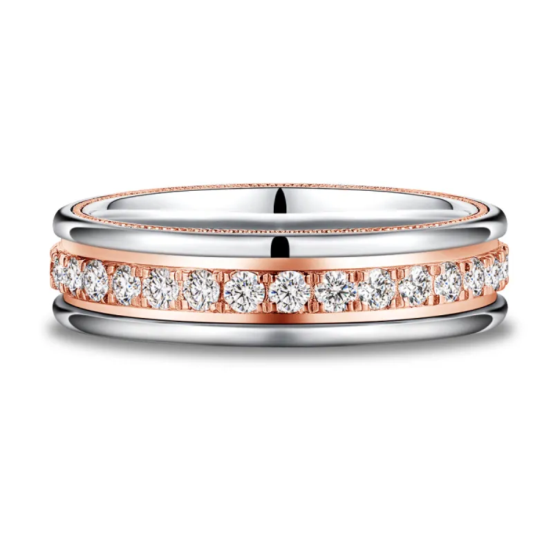 5.6mm Two Tone Round Moissanite Men's Eternity Wedding Band sold by MSBLUE Jewelry