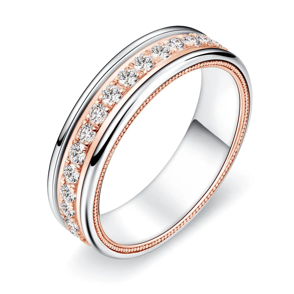 5.6mm Two Tone Round Moissanite Men's Eternity Wedding Band sold by MSBLUE Jewelry product image thumbnail 3