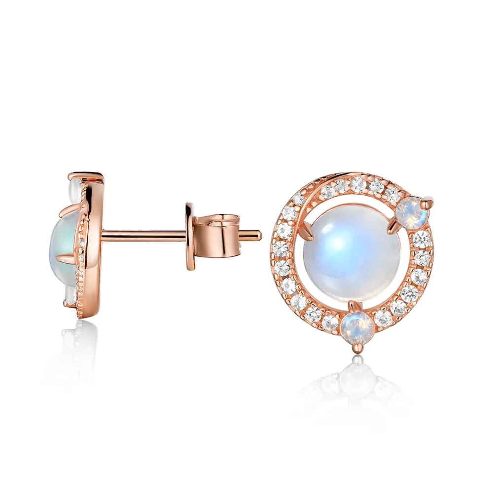 Moonstone and White Sapphire Halo Stud Earrings sold by MSBLUE Jewelry product image thumbnail 3