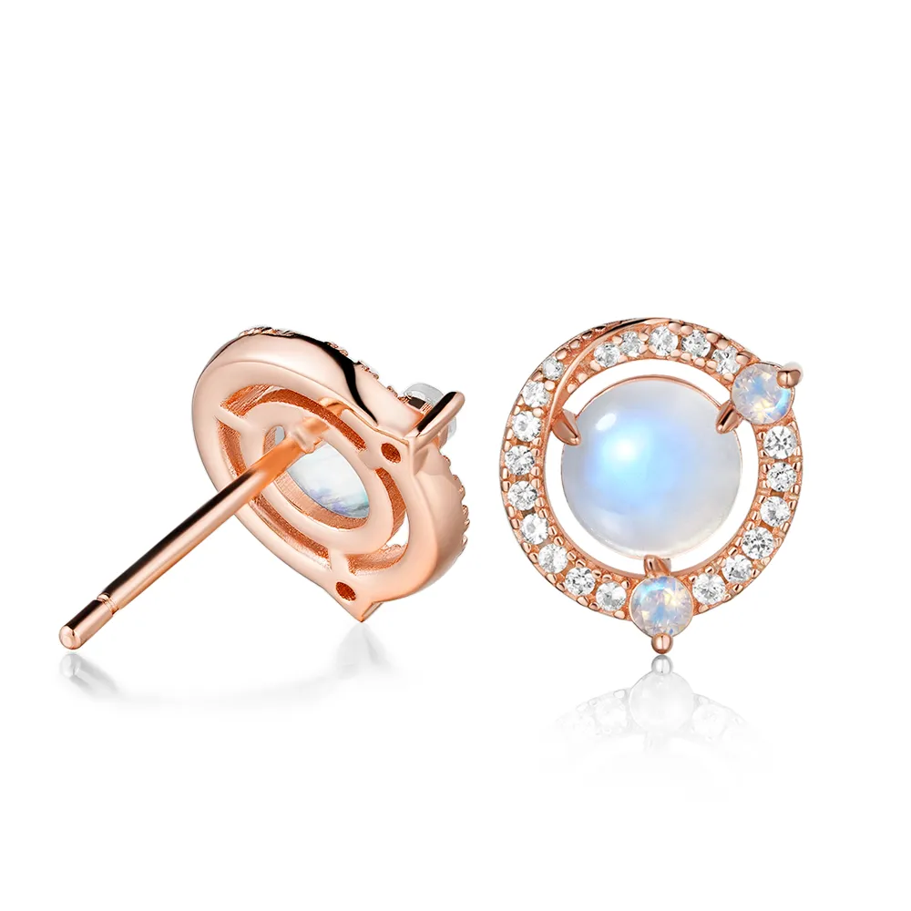 Moonstone and White Sapphire Halo Stud Earrings sold by MSBLUE Jewelry product image thumbnail 4