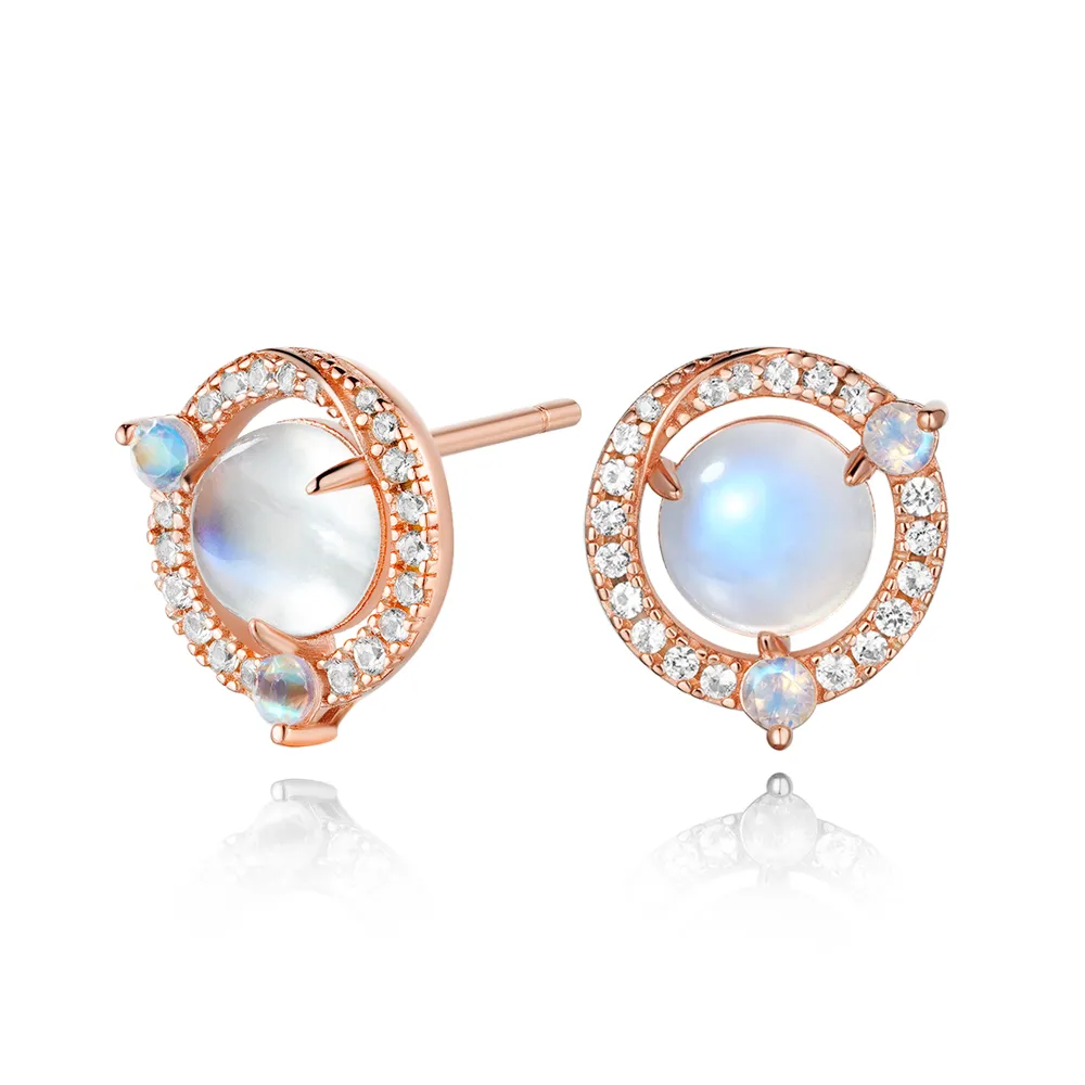 Moonstone and White Sapphire Halo Stud Earrings sold by MSBLUE Jewelry product image thumbnail 2