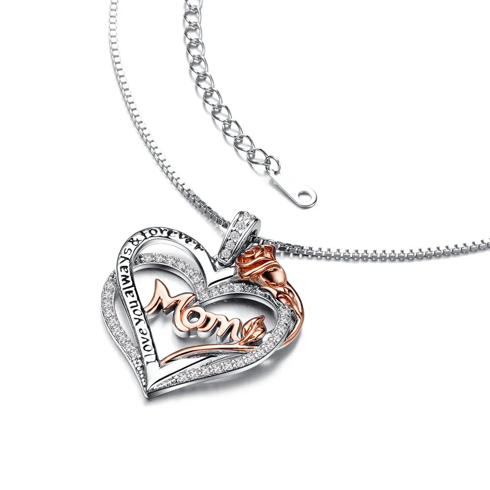 Double Heart Mom Pendant with Rose sold by MSBLUE Jewelry product image thumbnail 2