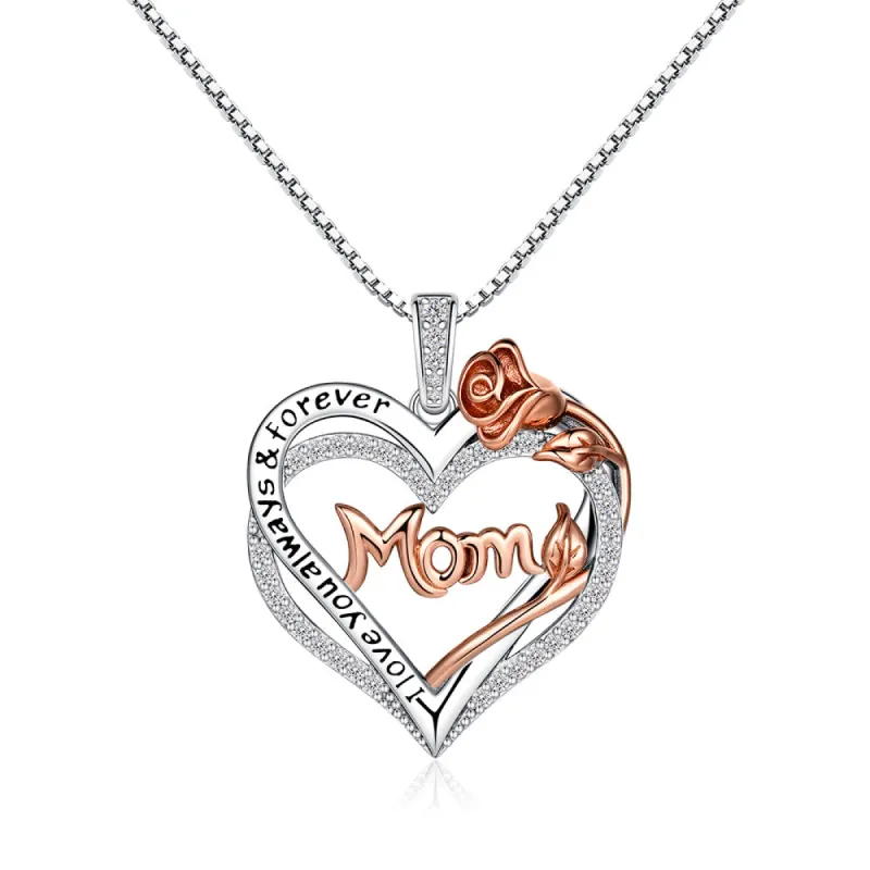 Double Heart Mom Pendant with Rose sold by MSBLUE Jewelry