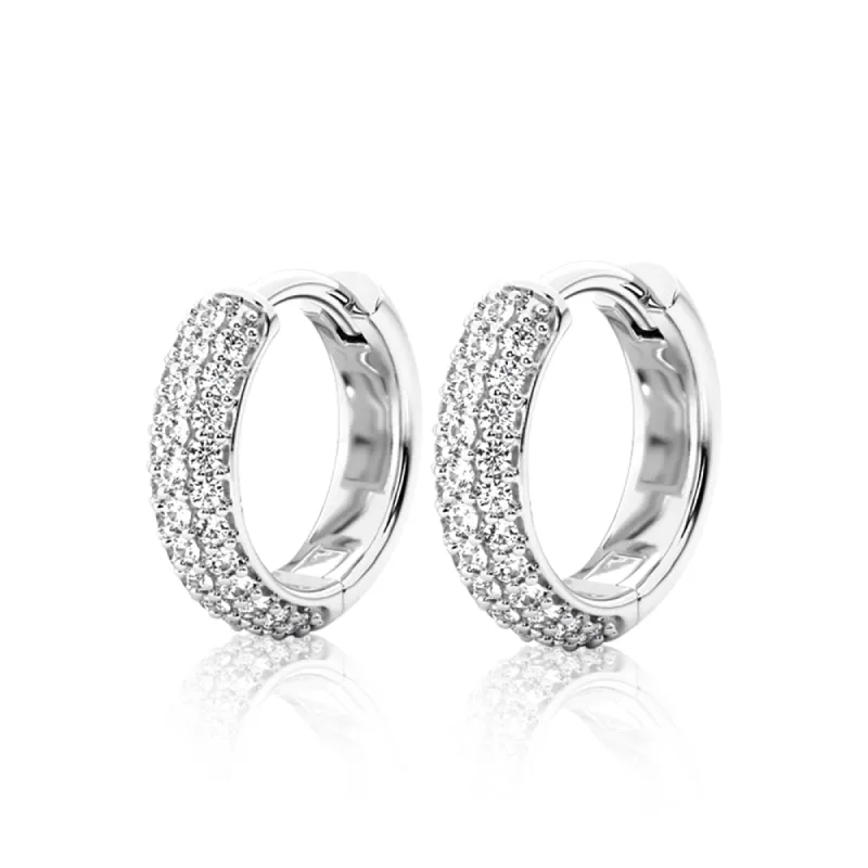Round Three Row Pave Hoop Earrings Pavé Moissanite Hoop Earrings sold by MSBLUE Jewelry