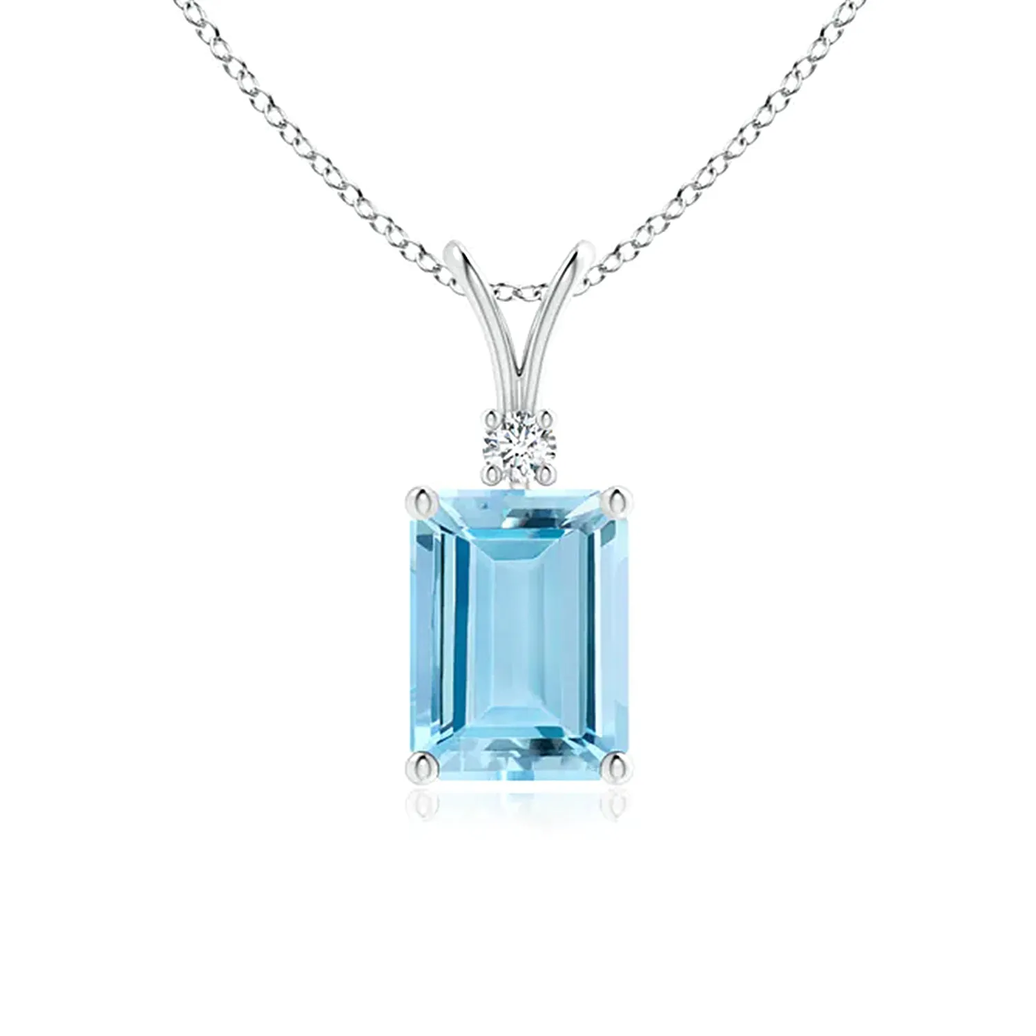 1 CT. Emerald-Cut Aquamarine Solitaire Pendant with Diamond sold by MSBLUE Jewelry
