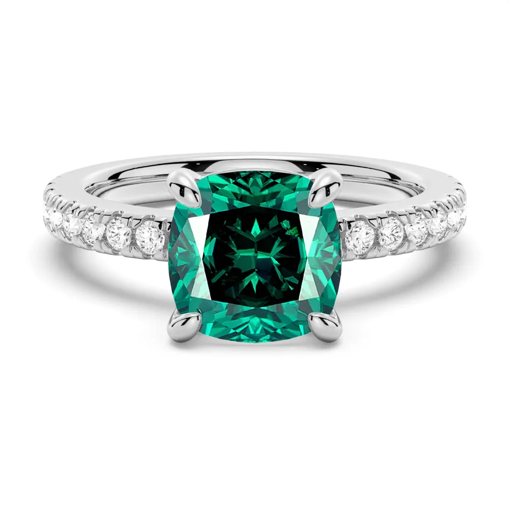 2 CT. Pavé Band Cushion Cut Green Moissanite Engagement Ring sold by MSBLUE Jewelry
