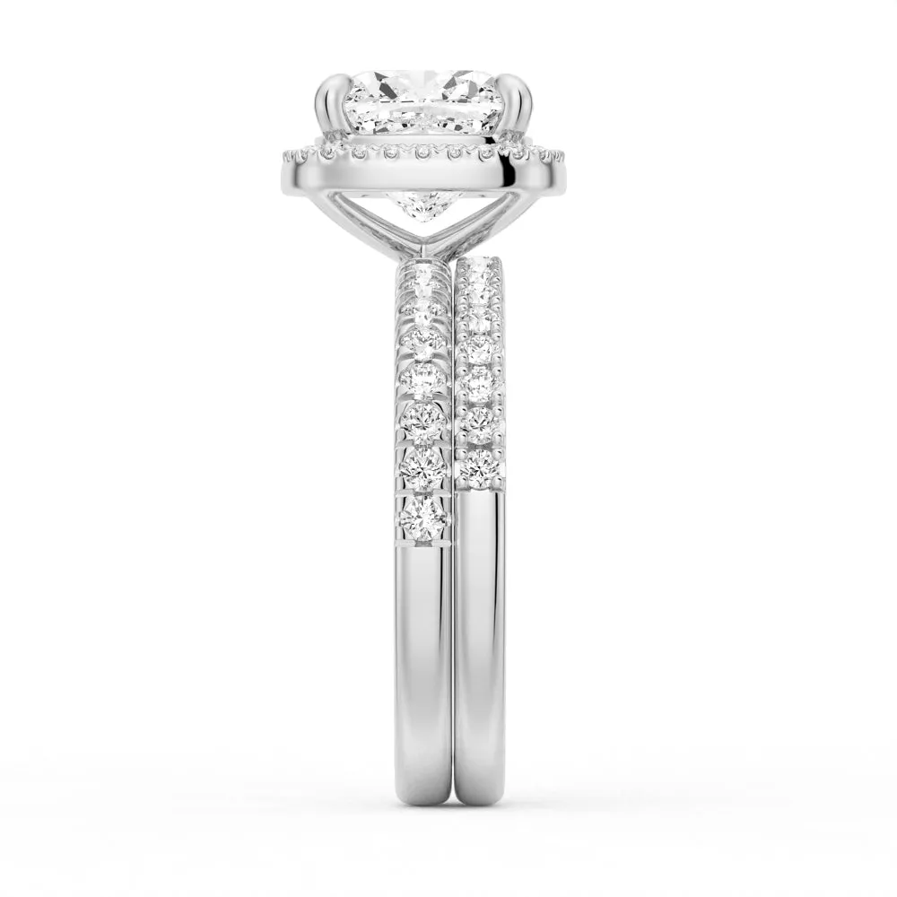 Cushion Cut Halo Moissanite Engagement Ring Set with Matching Wedding Band sold by MSBLUE Jewelry product image thumbnail 4