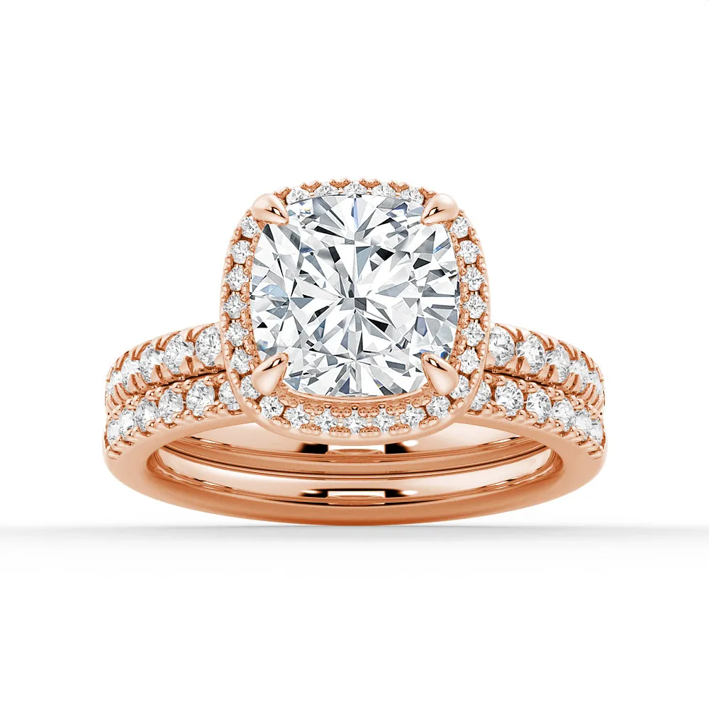 Cushion Cut Halo Moissanite Engagement Ring Set with Matching Wedding Band sold by MSBLUE Jewelry product image thumbnail 3