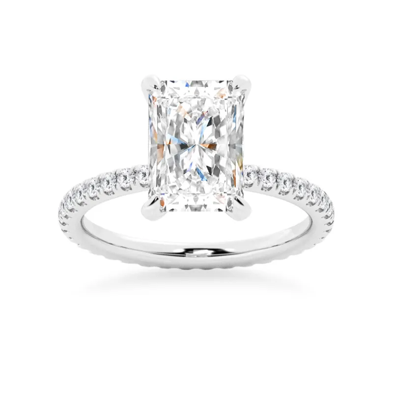 Radiant Cut Moissanite Engagement Ring With Eternity Pave Shank sold by MSBLUE Jewelry
