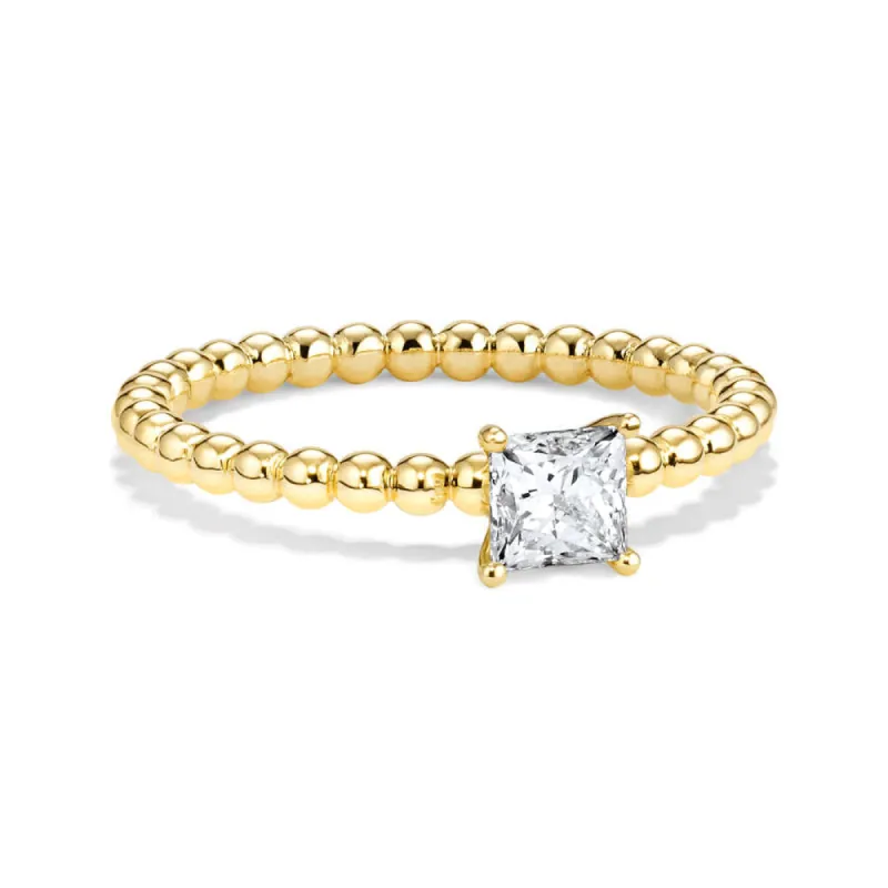 Princess Cut Lab Grown Diamond Ring With Beaded Band sold by MSBLUE Jewelry