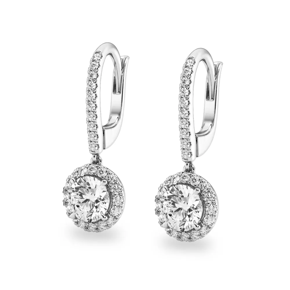 2.34 ctw Round Moissanite Pavé Halo Drop Earrings sold by MSBLUE Jewelry product image thumbnail 4