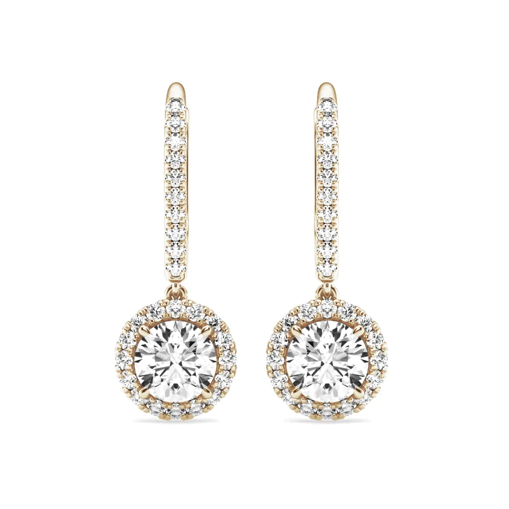 2.34 ctw Round Moissanite Pavé Halo Drop Earrings sold by MSBLUE Jewelry product image thumbnail 2