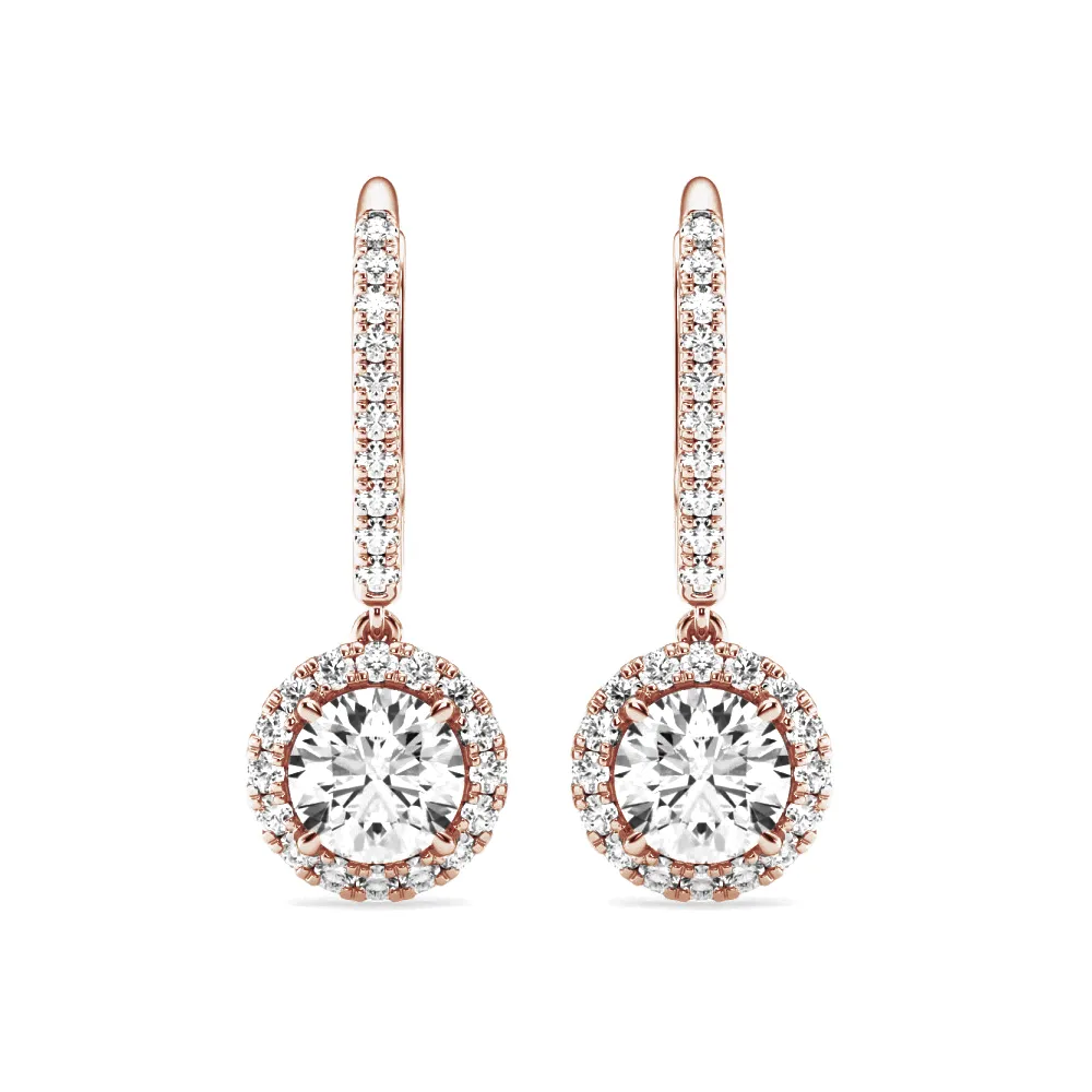 2.34 ctw Round Moissanite Pavé Halo Drop Earrings sold by MSBLUE Jewelry product image thumbnail 3