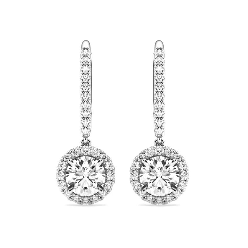2.34 ctw Round Moissanite Pavé Halo Drop Earrings sold by MSBLUE Jewelry