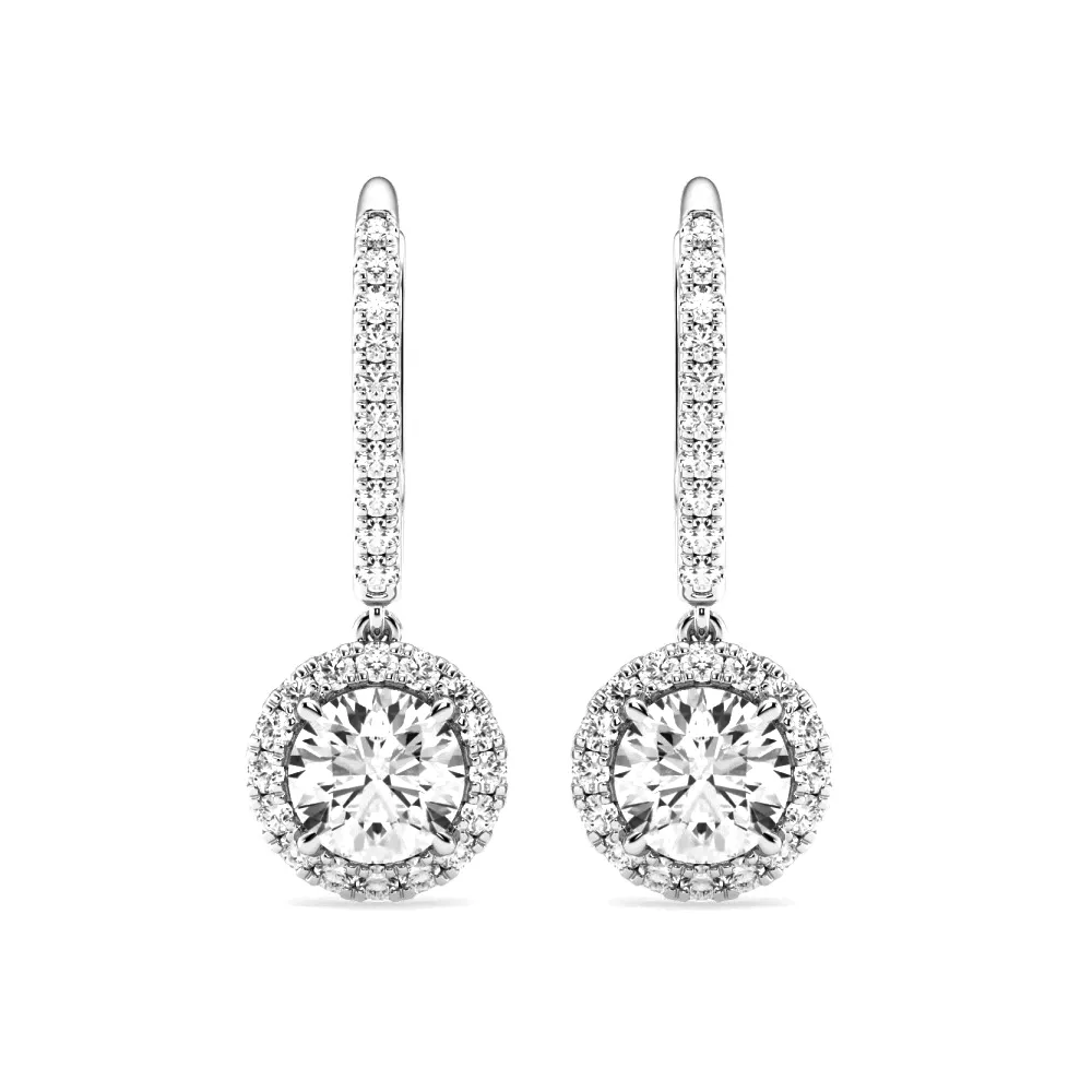 2.34 ctw Round Moissanite Pavé Halo Drop Earrings sold by MSBLUE Jewelry