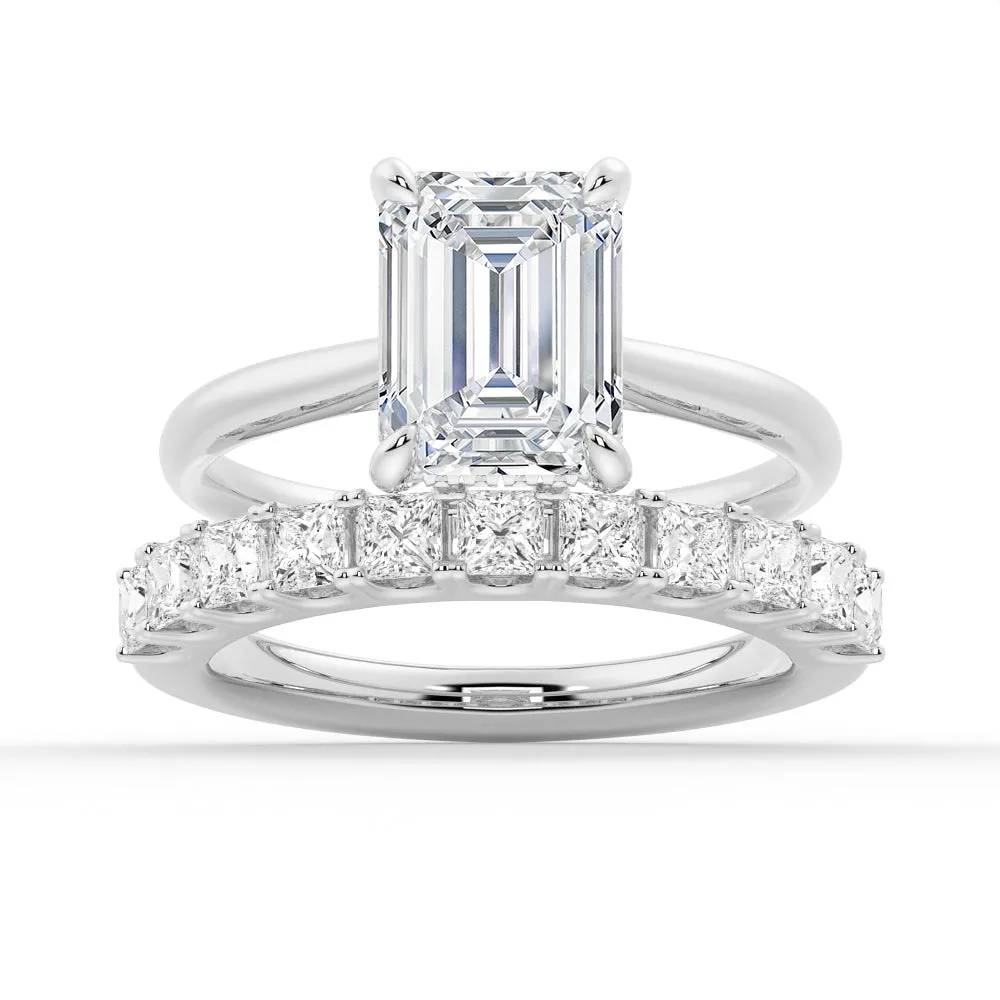Emerald Cut Hidden Halo Moissanite Couple's Ring Set with Men's Wedding Band sold by MSBLUE Jewelry product image thumbnail 4