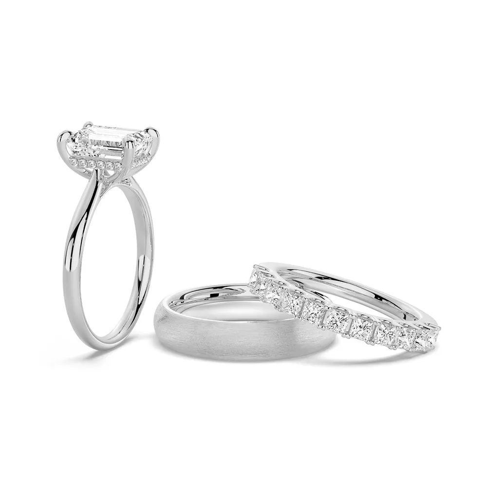 Emerald Cut Hidden Halo Moissanite Couple's Ring Set with Men's Wedding Band sold by MSBLUE Jewelry